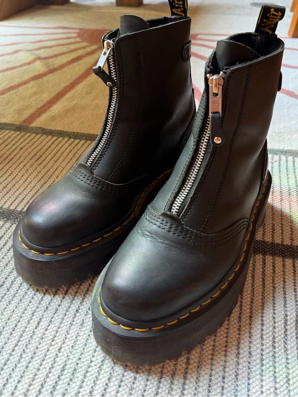 Dr. Martens Black Leather Jetta Front-Zip Platform Ankle Boots - Picture 2 of 7